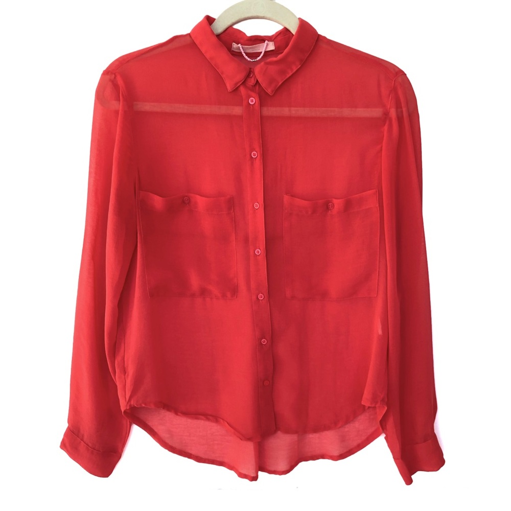 BERSHKA NEON CORAL SHIRT